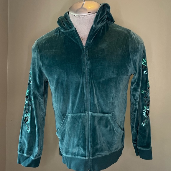 Womans Medium Velvet Zip Up Hoodie Y2K - Picture 2 of 9